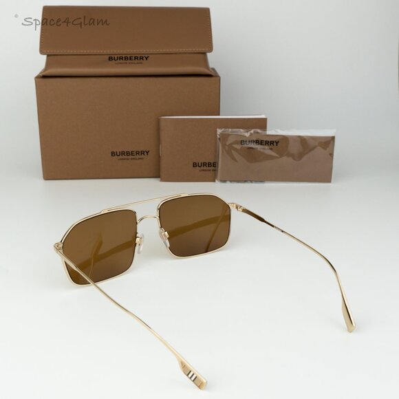 Burberry Men Sunglasses Gold Brown Polarized Rectangular BE3130 110983 BRAND NEW - Picture 1 of 10
